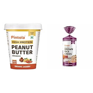 pintola combo - high protein organic jaggery peanut butter crunchy 510 gram  rice cake multigrain salted 130 gram 100 pure roasted peanuts butter rice cakes