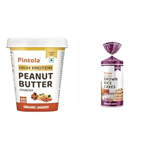 pintola combo - high protein organic jaggery peanut butter crunchy 1kg  rice cake multigrain salted 130g 100 pure roasted peanuts butter creamy high protein nut butter with organic rice cakes