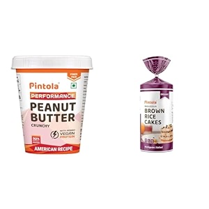 pintola combo - performance series american recipe peanut butter crunchy 1kg  rice cake multigrain salted 130g 100 roasted peanuts butter creamy high protein nut butter with organic rice cakes