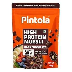 pintola 25g high protein dark chocolate amp cranberry muesli 400g no refined sugar high fibre breakfast cereal