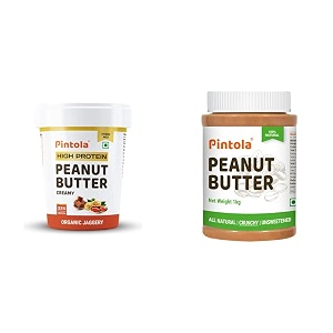 pintola high protein peanut butter organic jaggery creamy 1kg amp pintola all natural peanut butter crunchy  unsweetened  30g protein  non gmo  gluten free  vegan  cholesterol free 1kg