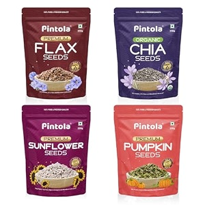 pintola nutrient-rich seeds 1kg combo pack of 4 250g each chia seeds flax seeds pumpkin seeds sunflower seeds for eating high protein amp fibre healthy snacks for weight loss