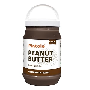 pintola peanut butter chocolate flavour creamy 25kg -186g protein amp 52g dietary fiber made with premium roasted nuts amp cocoa gluten free zero cholesterol amp trans fat vit e amp b3 dark chocolate
