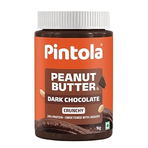 pintola peanut butter chocolate flavour crunchy 1kg - 24g protein amp 79g dietary fiber made with premium roasted nuts amp cocoa gluten free zero cholesterol amp trans fat vit e amp b3 dark chocolate