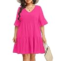 Pinup Fashion Plus Size Summer Babydoll Tiered Casual V-Neck Short Dress