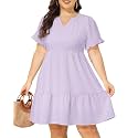 Pinup Fashion Plus Size Summer Babydoll Tiered Casual V-Neck Short Dress