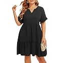 Pinup Fashion Plus Size Summer Babydoll Tiered Casual V-Neck Short Dress