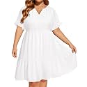 Pinup Fashion Plus Size Summer Babydoll Tiered Casual V-Neck Short Dress