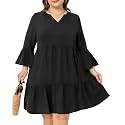 Pinup Fashion Plus Size Summer Babydoll Tiered Casual V-Neck Short Dress