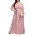 Pinup Fashion Women's Plus Size Formal Wedding Guest Chiffon Long Dress