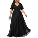 Pinup Fashion Women's Plus Size Formal Wedding Guest Chiffon Long Dress