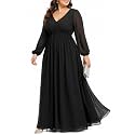 Pinup Fashion Women's Plus Size Formal Wedding Guest Chiffon Long Dress