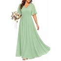 Pinup Fashion Women's Plus Size Formal Wedding Guest Chiffon Long Dress