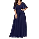 Pinup Fashion Women's Plus Size Formal Wedding Guest Chiffon Long Dress