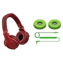 Pioneer DJ HDJ-CUE1BT Bluetooth Headphones Bundle - Red Headphones and Green Ear Pads and Cord