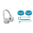 Pioneer DJ HDJ-CUE1BT On-Ear Bluetooth DJ Headphone Bundle - White Headphones, Blue Ear Pads and Cord