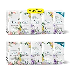 pious 2 ply highly absorbent soft pocket tissue papers size-20x20cm 10 pulls per packet 1500 sheets
