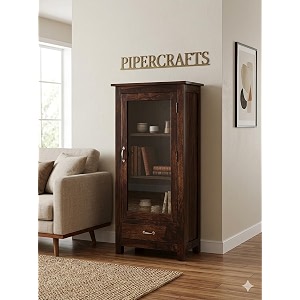 sheesham wood book shelf with glass door - already assembled - bookshelf for home - book rack for study room office library bedroom living room - provincial teak finish