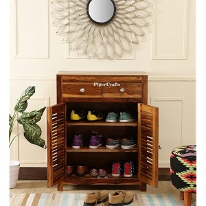 sheesham wood shoe rack - already assembled - shoe cabinet storage for homeentrywayhallwayorganizerrack for home - rustic teak finish