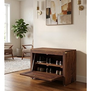 sheesham wood shoe rack - already assembled - shoe cabinet storage for homeentrywayhallwayorganizerrack for home - rustic teak finish