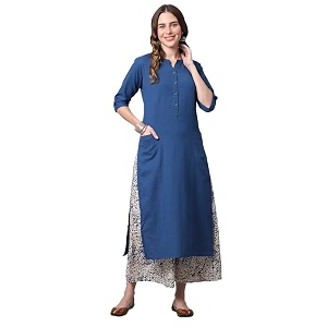Pistaas Womens Regular Fit Cotton Solid Kurta