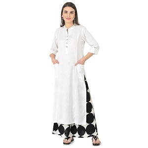 Pistaas Womens Regular Fit Cotton Solid Kurta