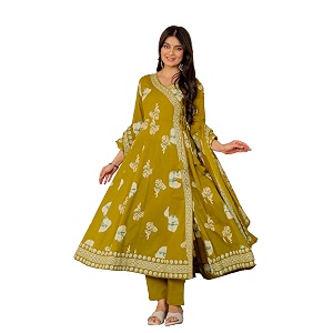 Pistaas Womens Pure Cotton Anarkali Floral Printed