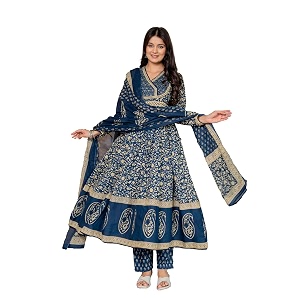 Pistaas Womens Pure Cotton Anarkali Floral Printed