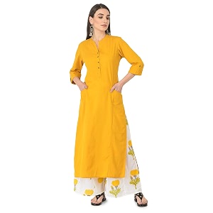 Pistaas Womens Regular Fit Cotton Solid Kurta