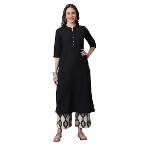 Pistaas Womens Regular Fit Cotton Solid Kurta