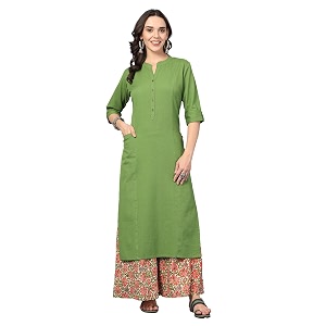 Pistaas Womens Regular Fit Cotton Solid Kurta
