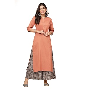Pistaas Womens Regular Fit Cotton Solid Kurta