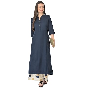 Pistaas Womens Regular Fit Cotton Solid Kurta