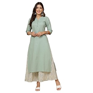 Pistaas Womens Regular Fit Cotton Solid Kurta