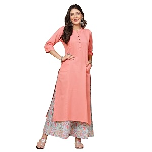 Pistaas Womens Regular Fit Cotton Solid Kurta