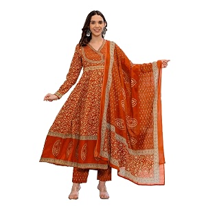 Pistaas Womens Pure Cotton Anarkali Floral Printed