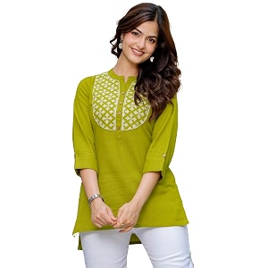 Pistaas Womens Cotton Relaxed Fit Short Kurti