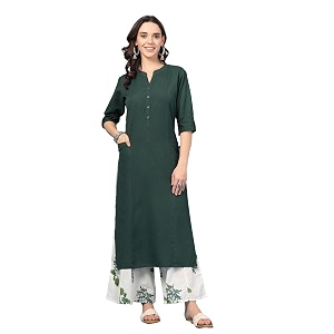 Pistaas Womens Regular Fit Cotton Solid Kurta
