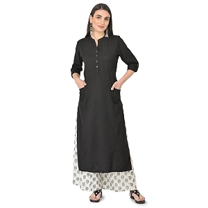Pistaas Womens Regular Fit Cotton Solid Kurta