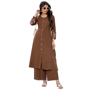 Pistaas Women Cotton Elegant Off-White Floral Embroidered