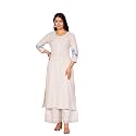 Pistaa39s Women Cotton Elegant Off-White Floral Embroidered