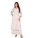 Pistaa39s Women Cotton Elegant Off-White Floral Embroidered
