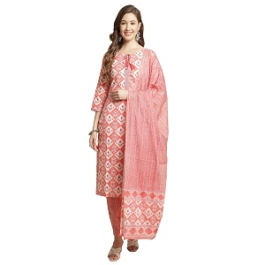 Pistaas Women Cotton Straight Printed Suit Set