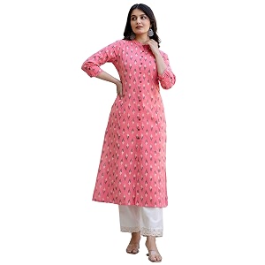 Pistaas Women Printed Mandarin A-Line Cotton Kurta
