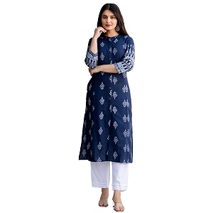 Pistaas Women Printed Mandarin A-Line Cotton Kurta