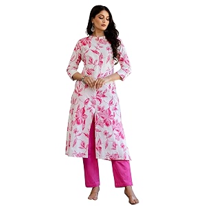 Pistaas Women Printed Mandarin A-Line Cotton Kurta
