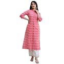 Pistaa39s Women Printed Mandarin A-Line Cotton Kurta