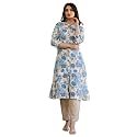 Pistaa39s Women Printed Mandarin A-Line Cotton Kurta