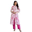 Pistaa39s Women Printed Mandarin A-Line Cotton Kurta