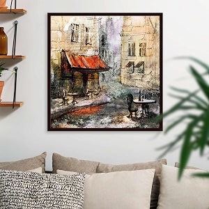 pitaara box european cafe art d1  canvas painting for bedroom amp living room  dark brown frame  24 x 247 inch 61 x 63 cms